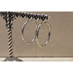 JCM Sterling Silver Etched 32mm Hoop Earrings 925